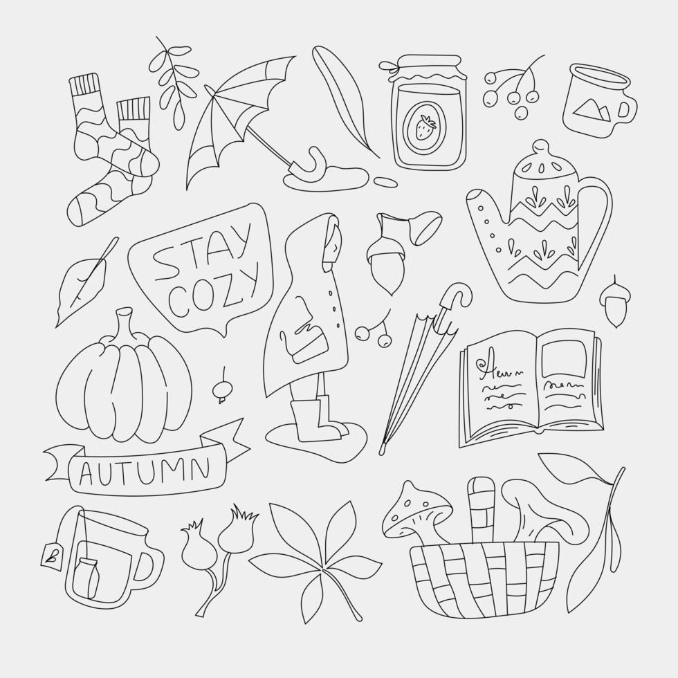 elementos de otoño doodle set iconos temporada de otoño oktober simple. vector