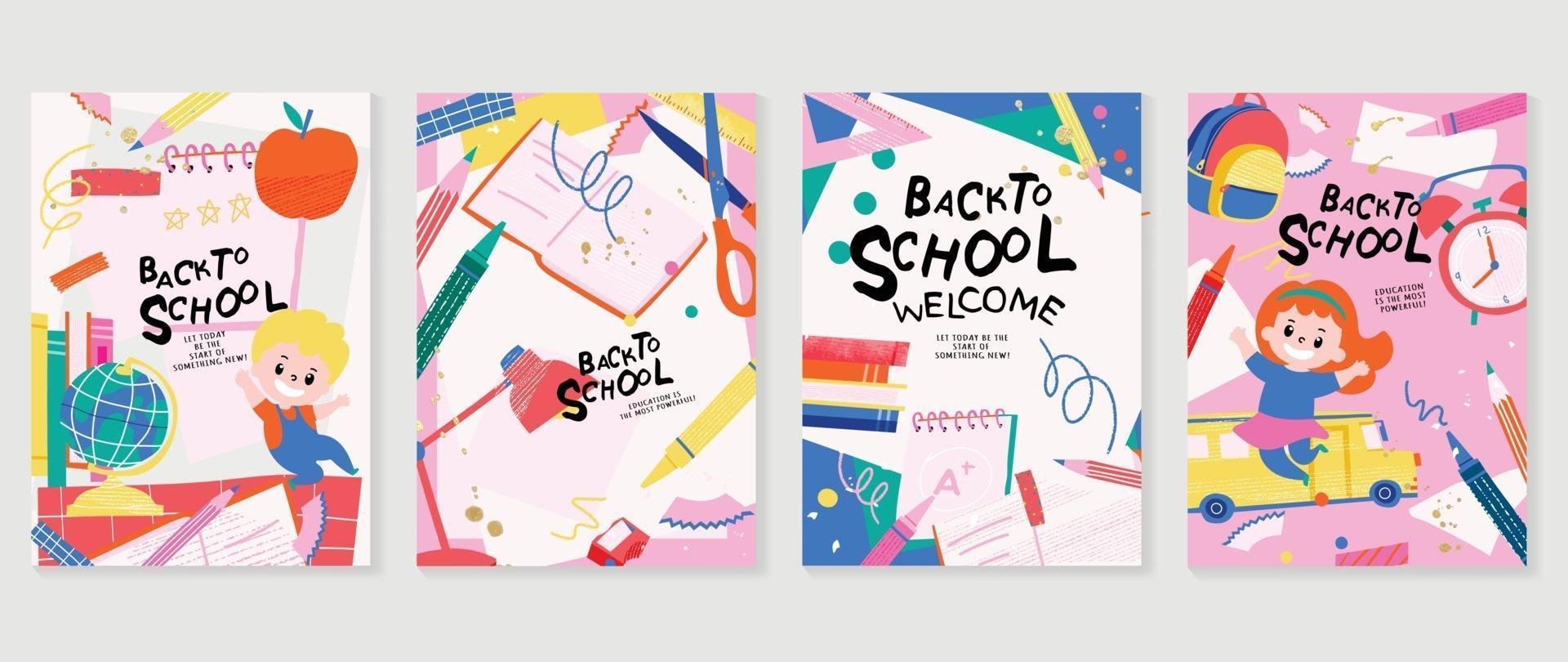 Back to school vector banners. Kids hand drawn background design