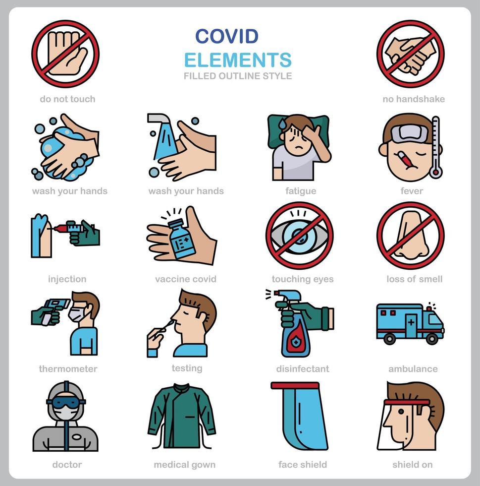 Covid concept icon set flat style. vector