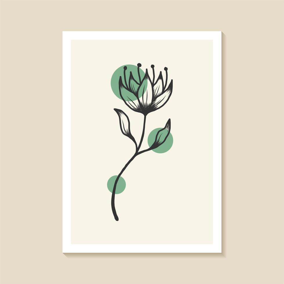 Botanical wall art design with abstract shape elegant vector