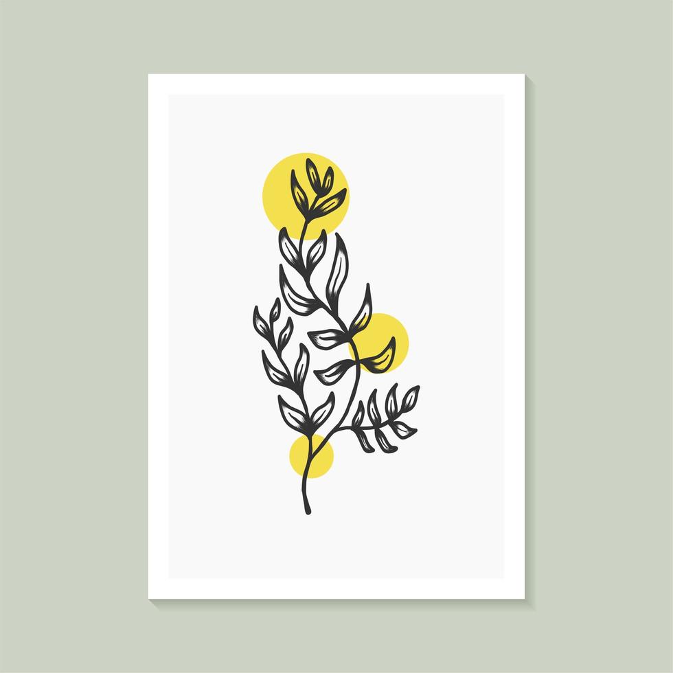 Botanical wall art design with abstract shape elegant vector