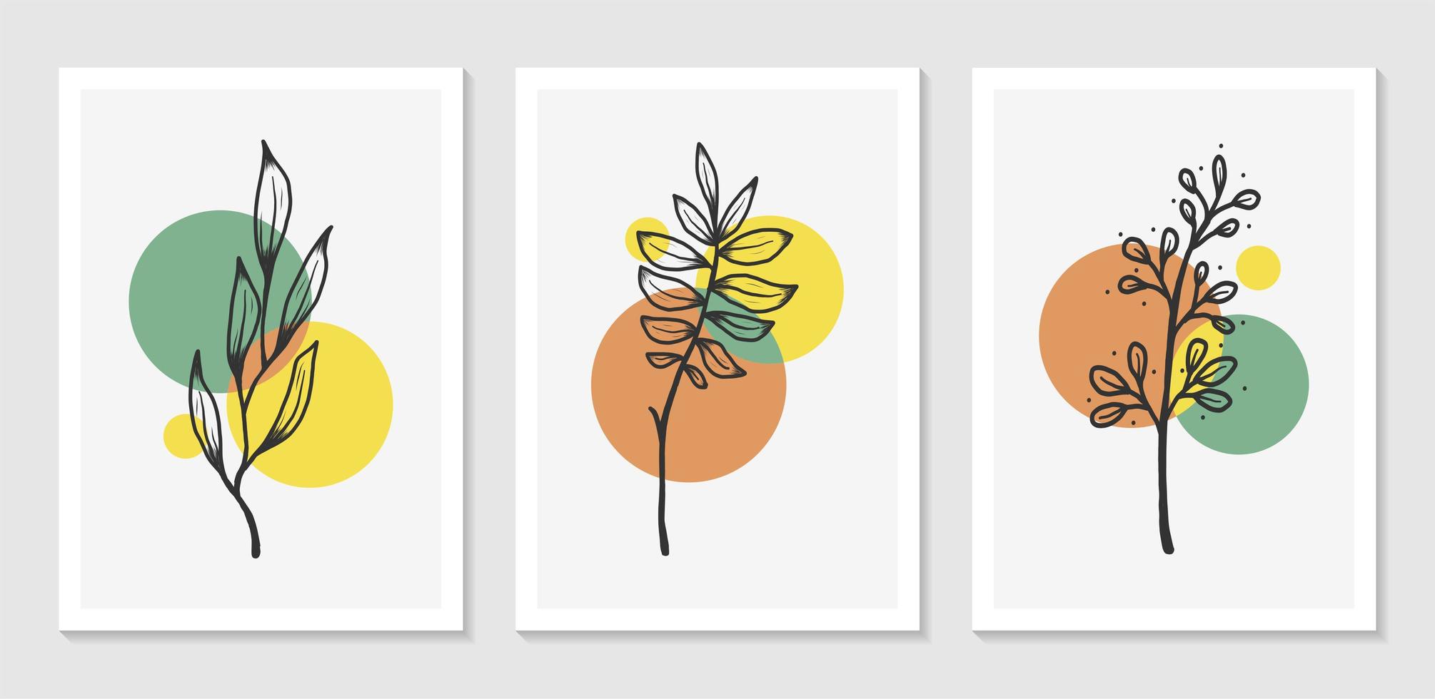 Botanical wall art design set with abstract shape minimalist vector