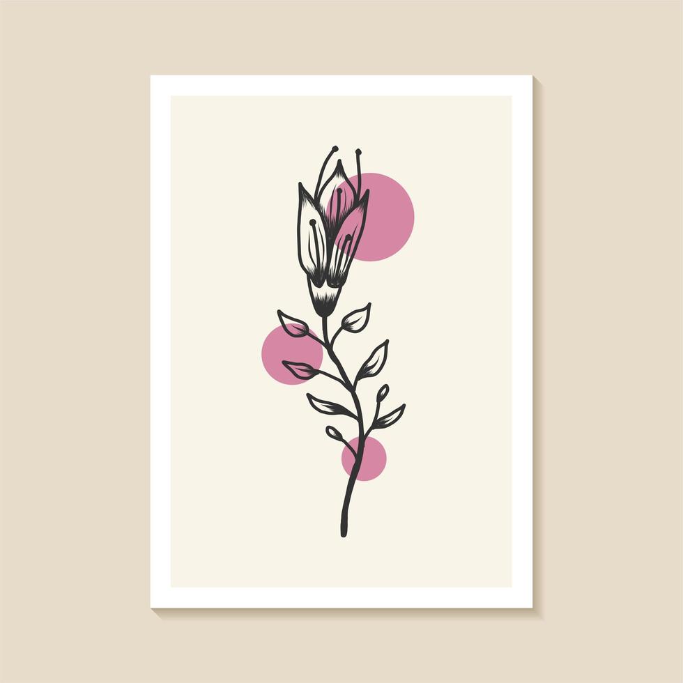 Botanical wall art design with abstract shape elegant vector