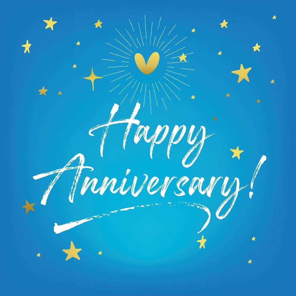 Happy Anniversary celebration with white lettering on blue background vector