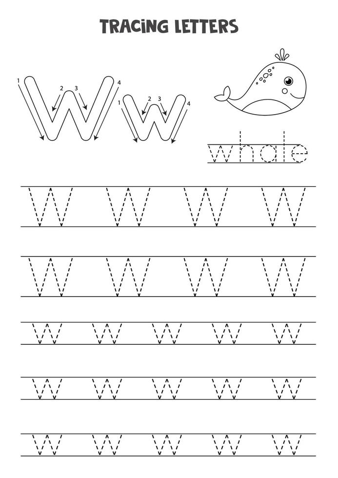 Tracing letters of English alphabet. Black and white worksheet. vector