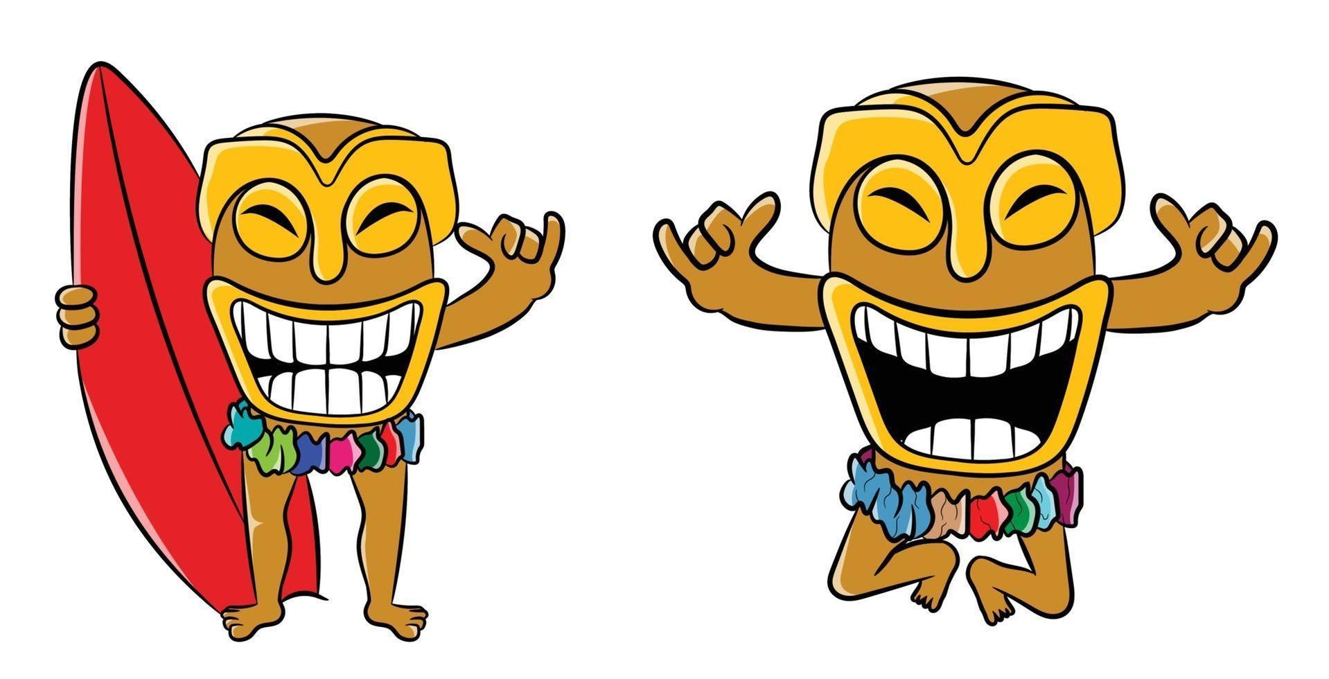 Tiki Happy Surfing Day Cartoon Character vector