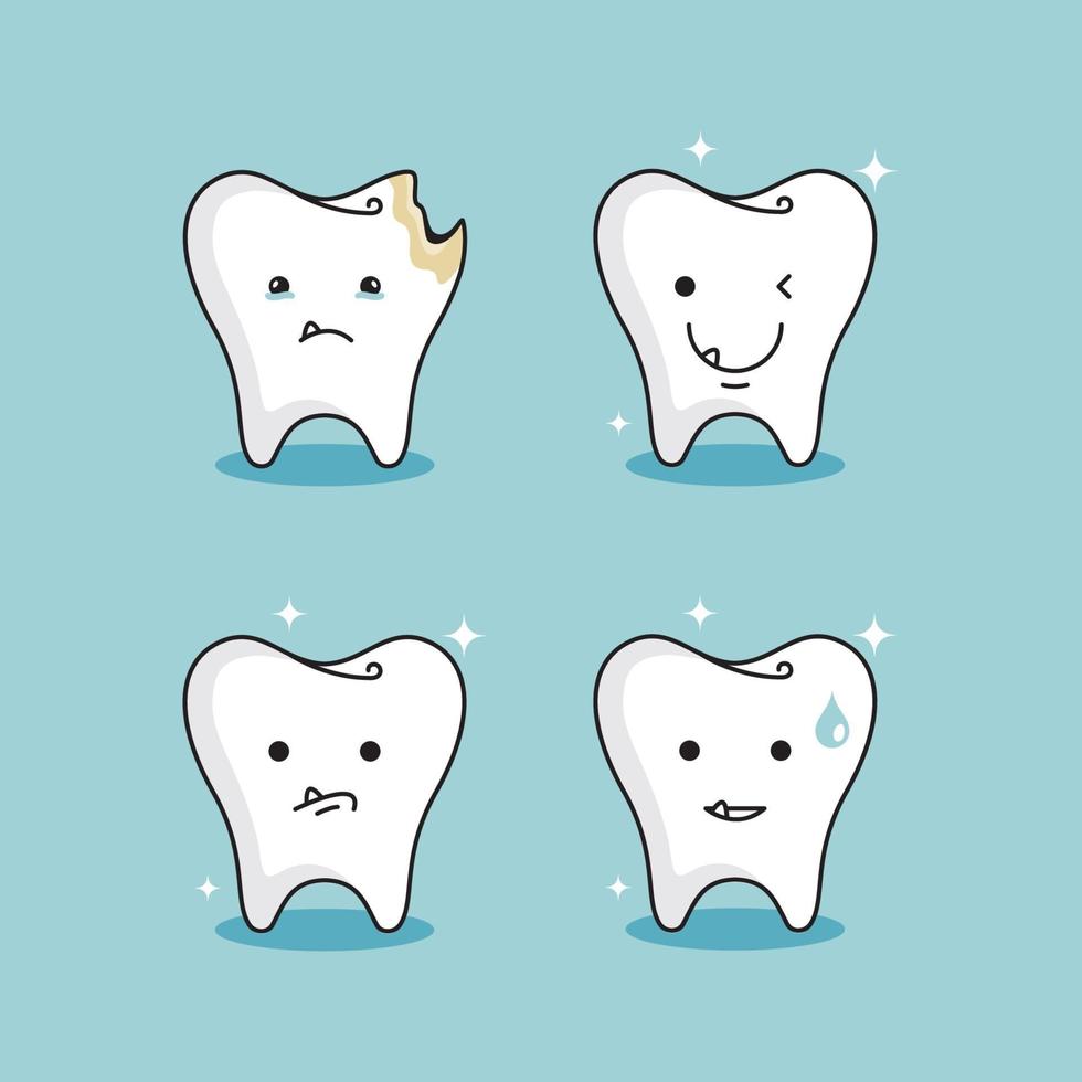 clínica sana lindo juego de dientes vector