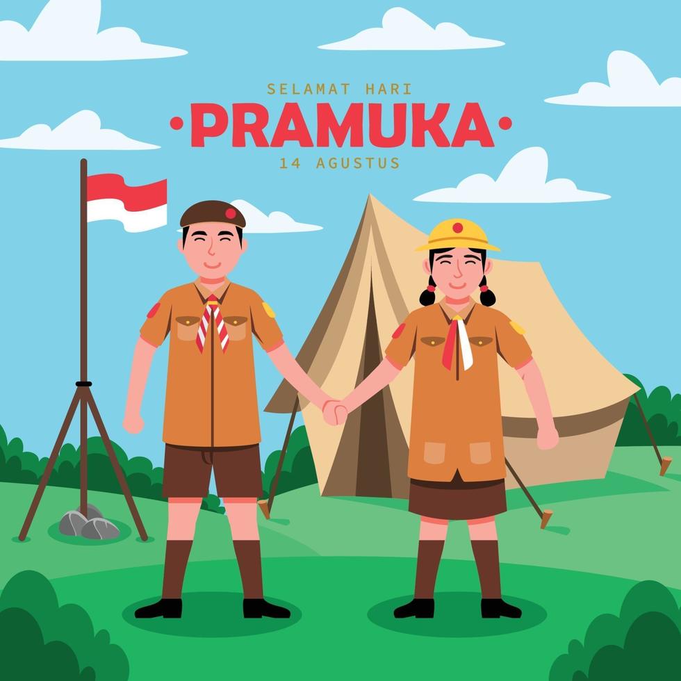 Pramuka Day Cartoon Character vector