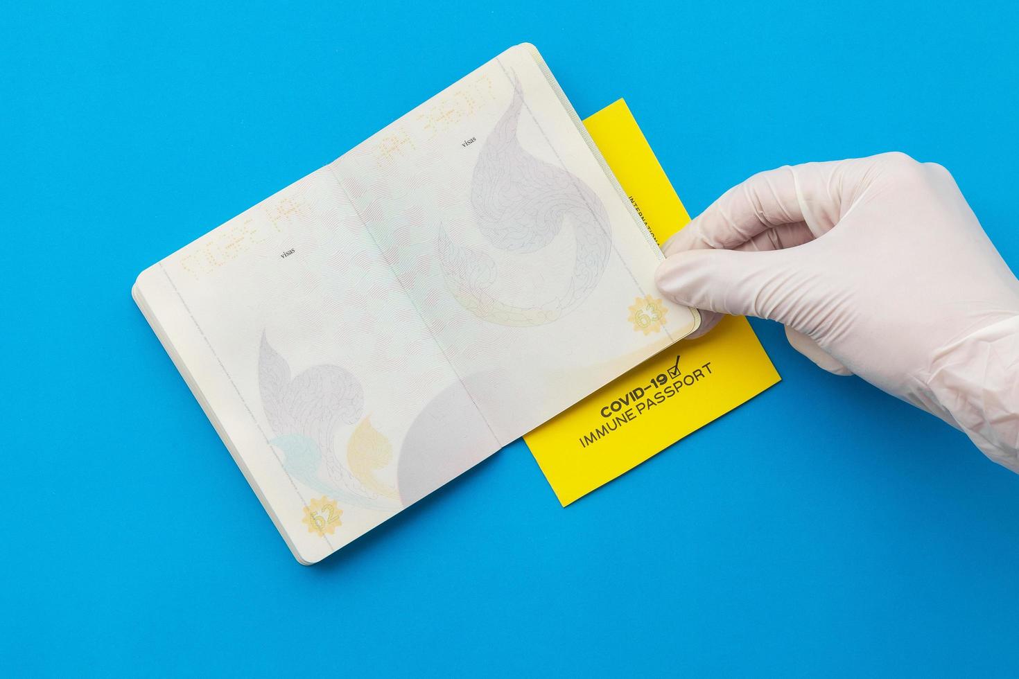 Hand holding vaccine passports photo