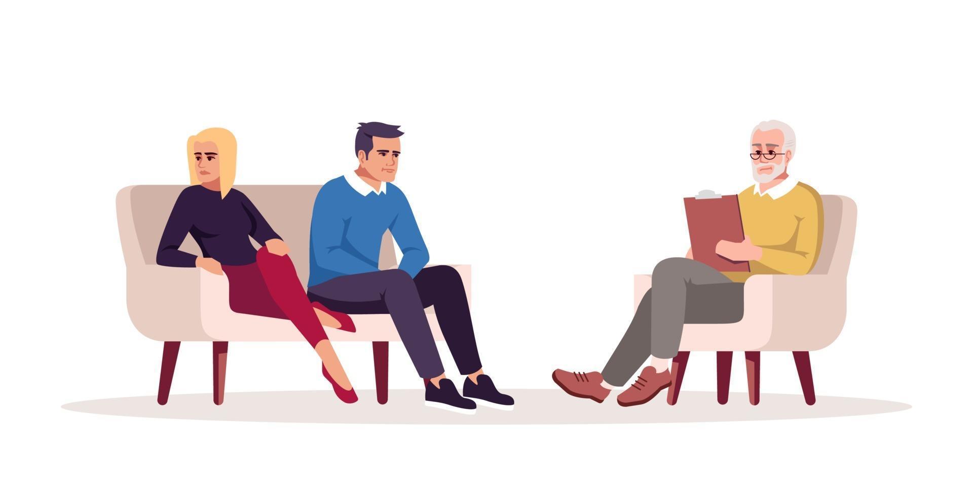 Couple psychotherapy session semi flat RGB color vector illustration