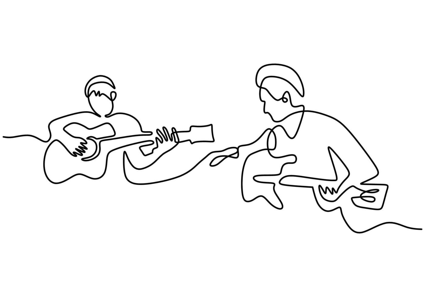 Continuous single one line father teaching his son to play guitar vector