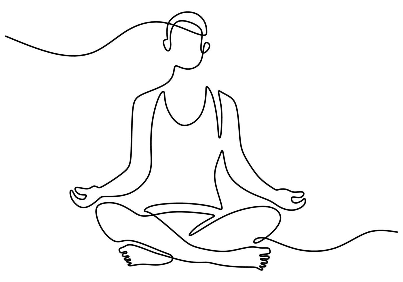 Woman doing yoga exercise in continuous one line drawing vector