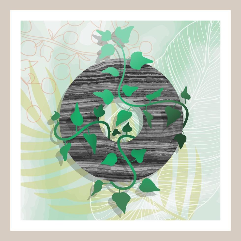 Natural abstract botanical art with stone and tropical leaves vector