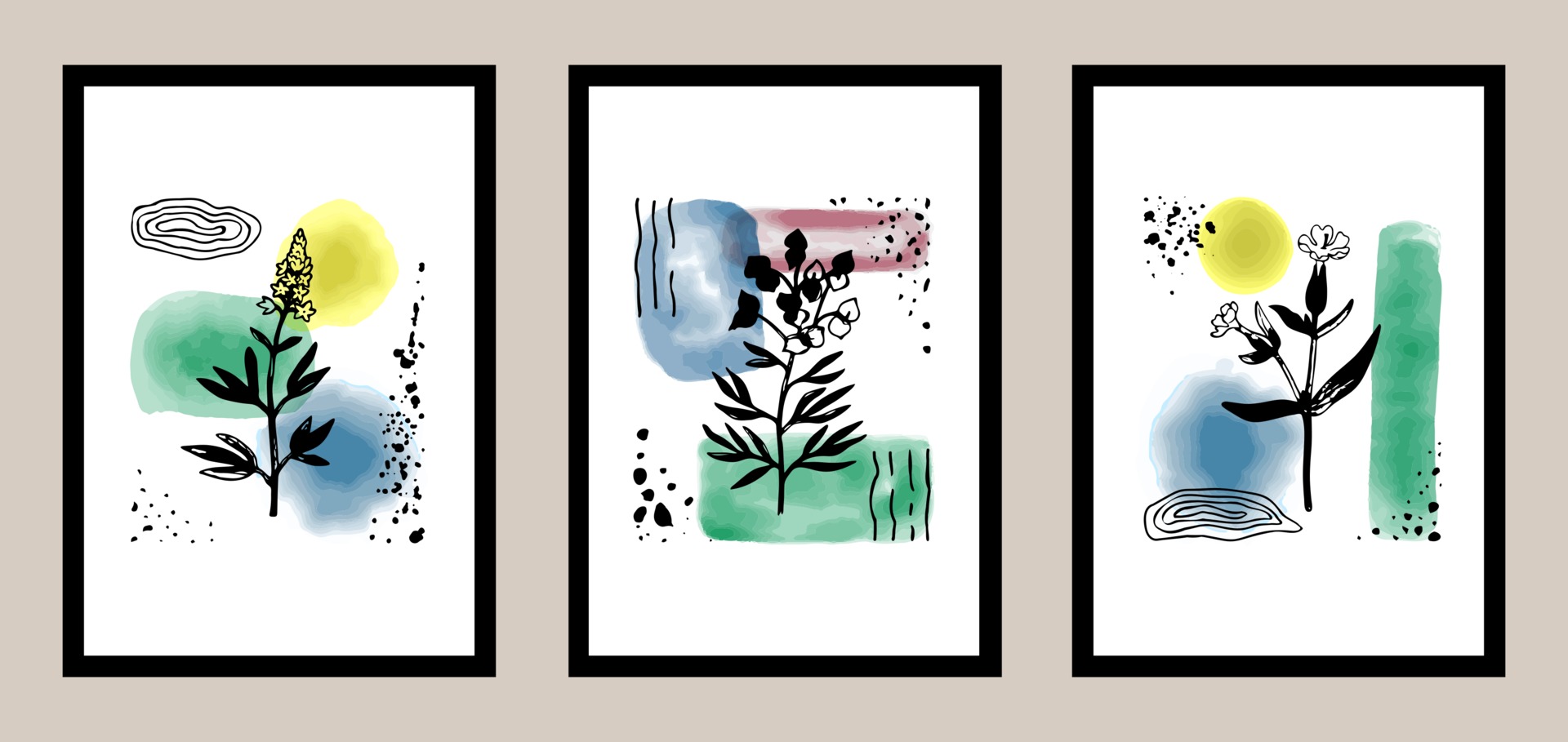 Natural Abstract Botanical Art Set With Watercolor Elements 3086877 Vector Art At Vecteezy