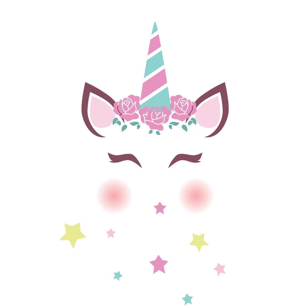 Happy cute unicorn face on white background vector