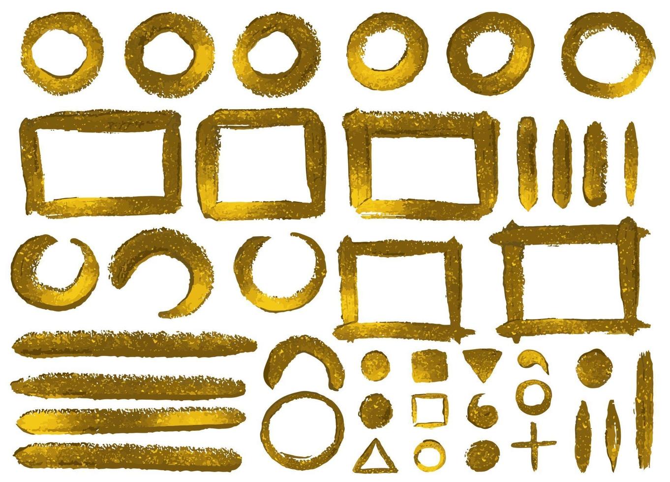 Set of hand drawn gold glitter paint frames and elements vector