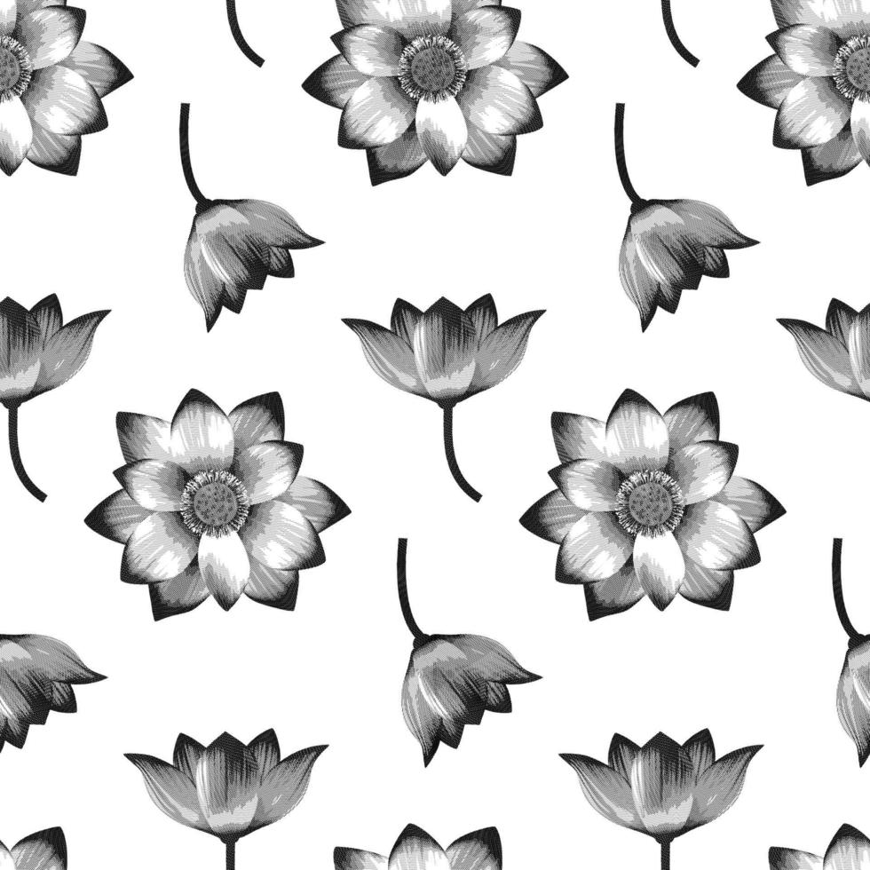 Seamless pattern with vector realistic lotus flowers