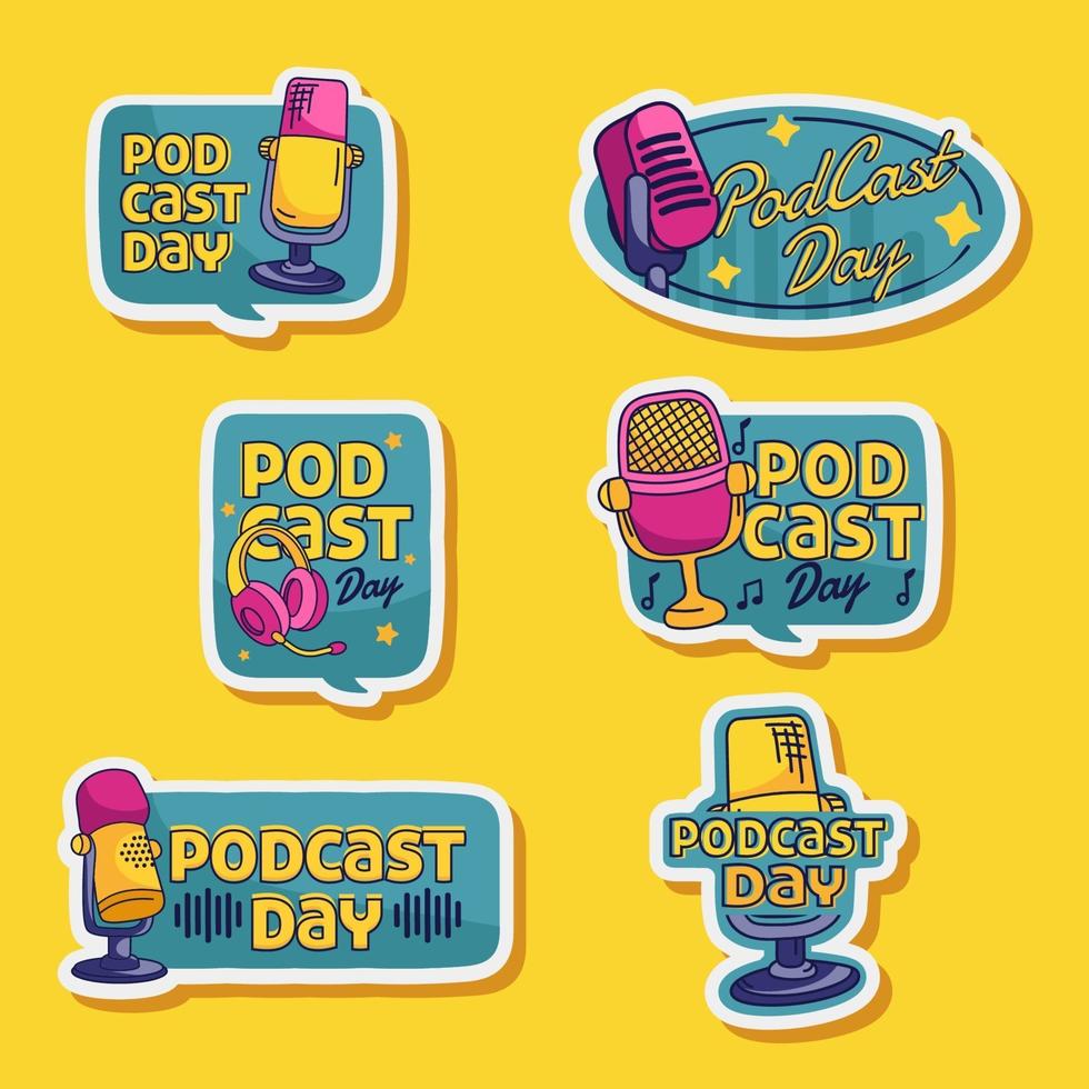 Podcast Day Sticker Collection vector