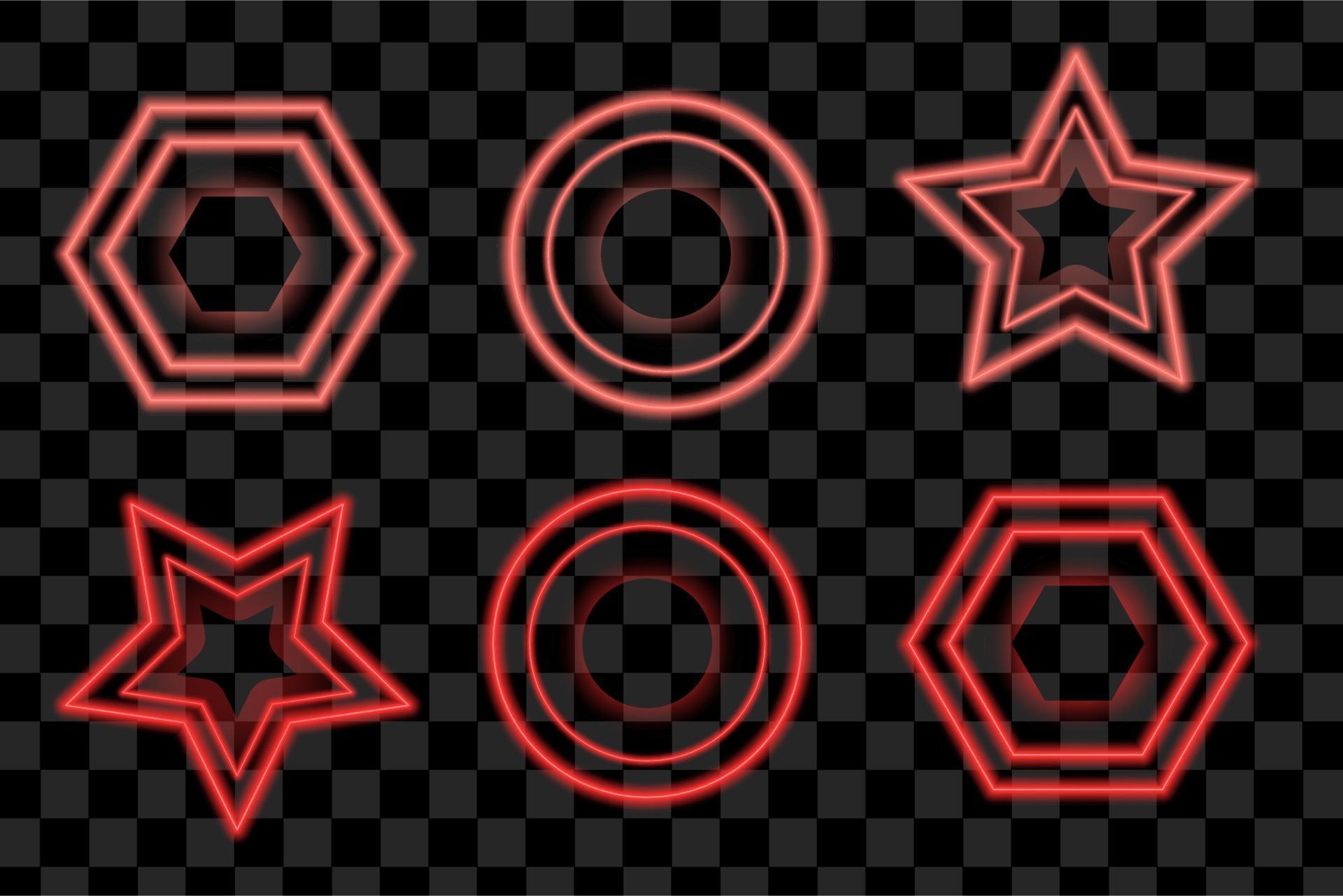 Set of red glow shape with neon effect isolated element collection