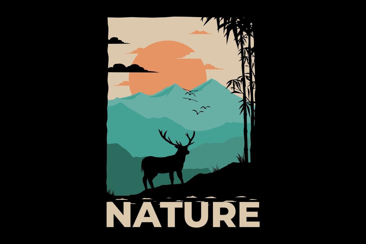 T-shirt nature deer mountain bomboo vector