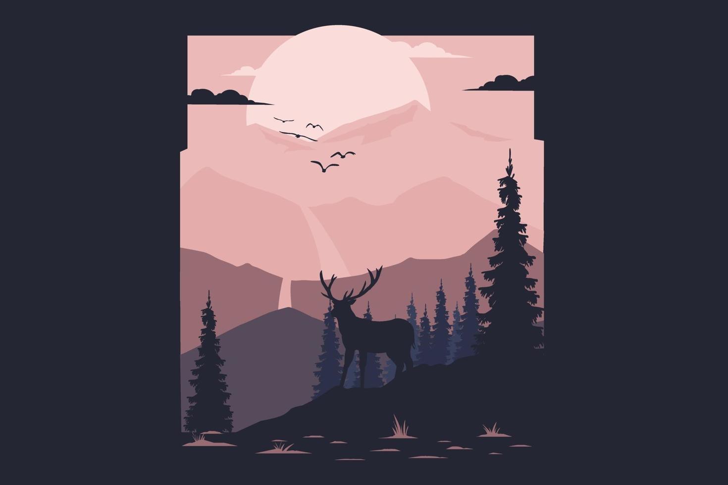 T-shirt design of mountain deer pine vector