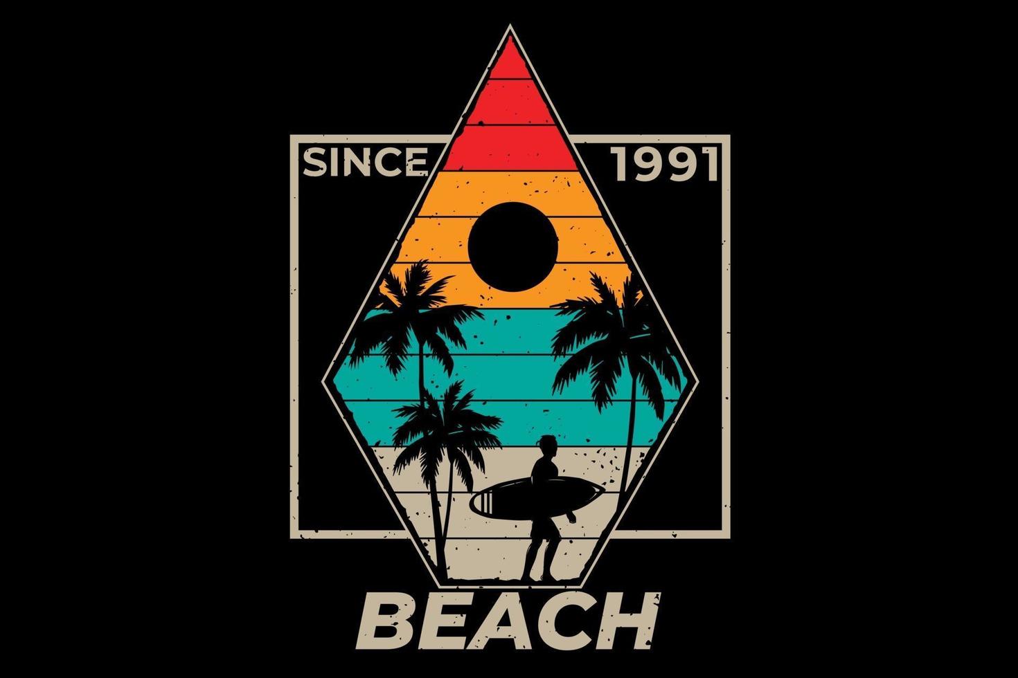 camiseta playa surf palmera retro vintage ilustración vector