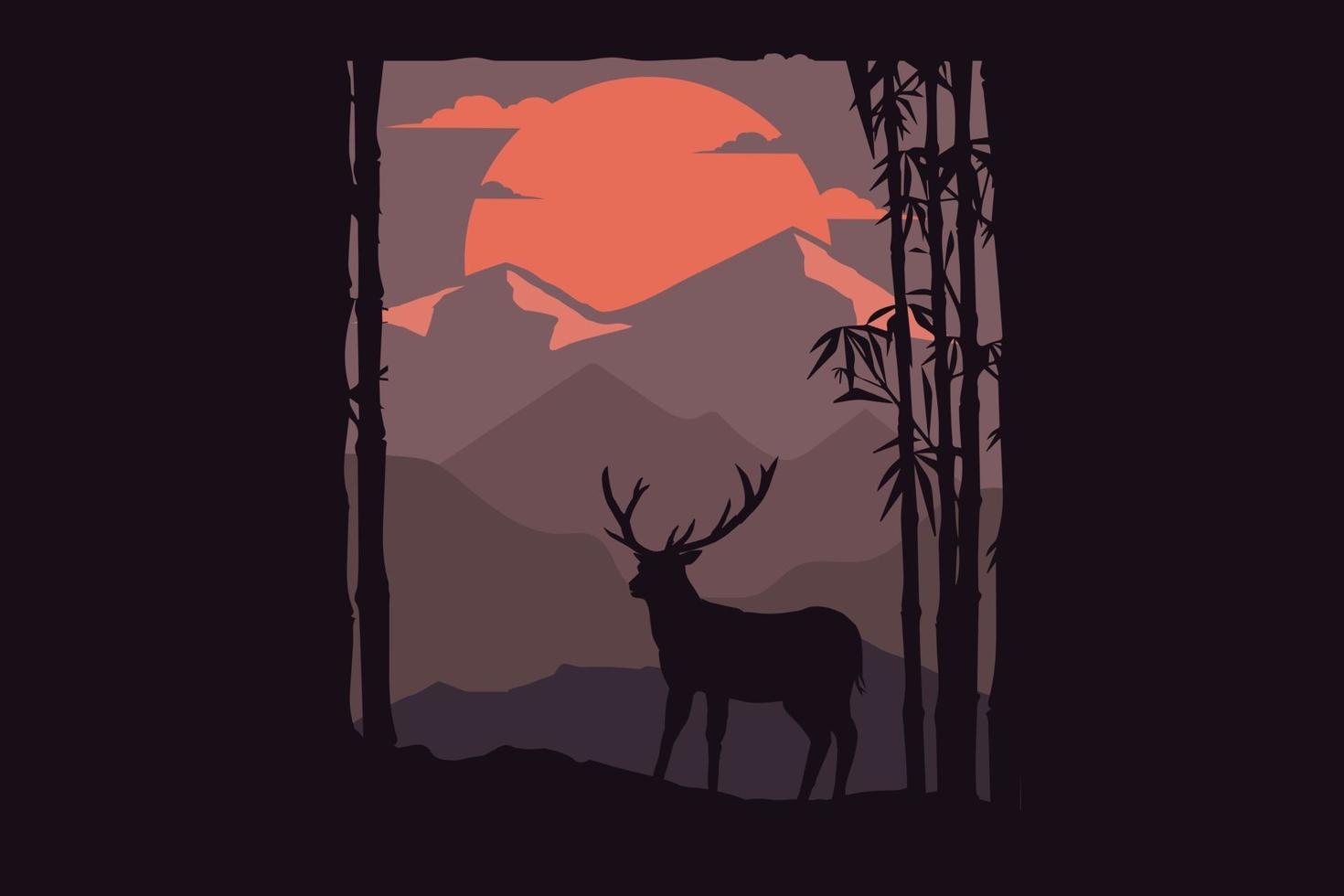 T-shirt design of nature mountain night moon vector