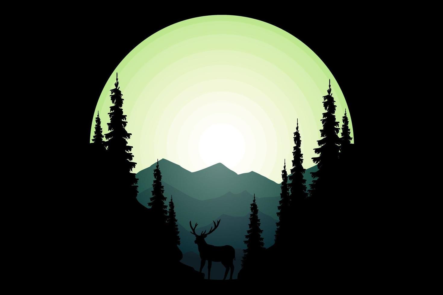 T-shirt wild nature pine mountain deer vector