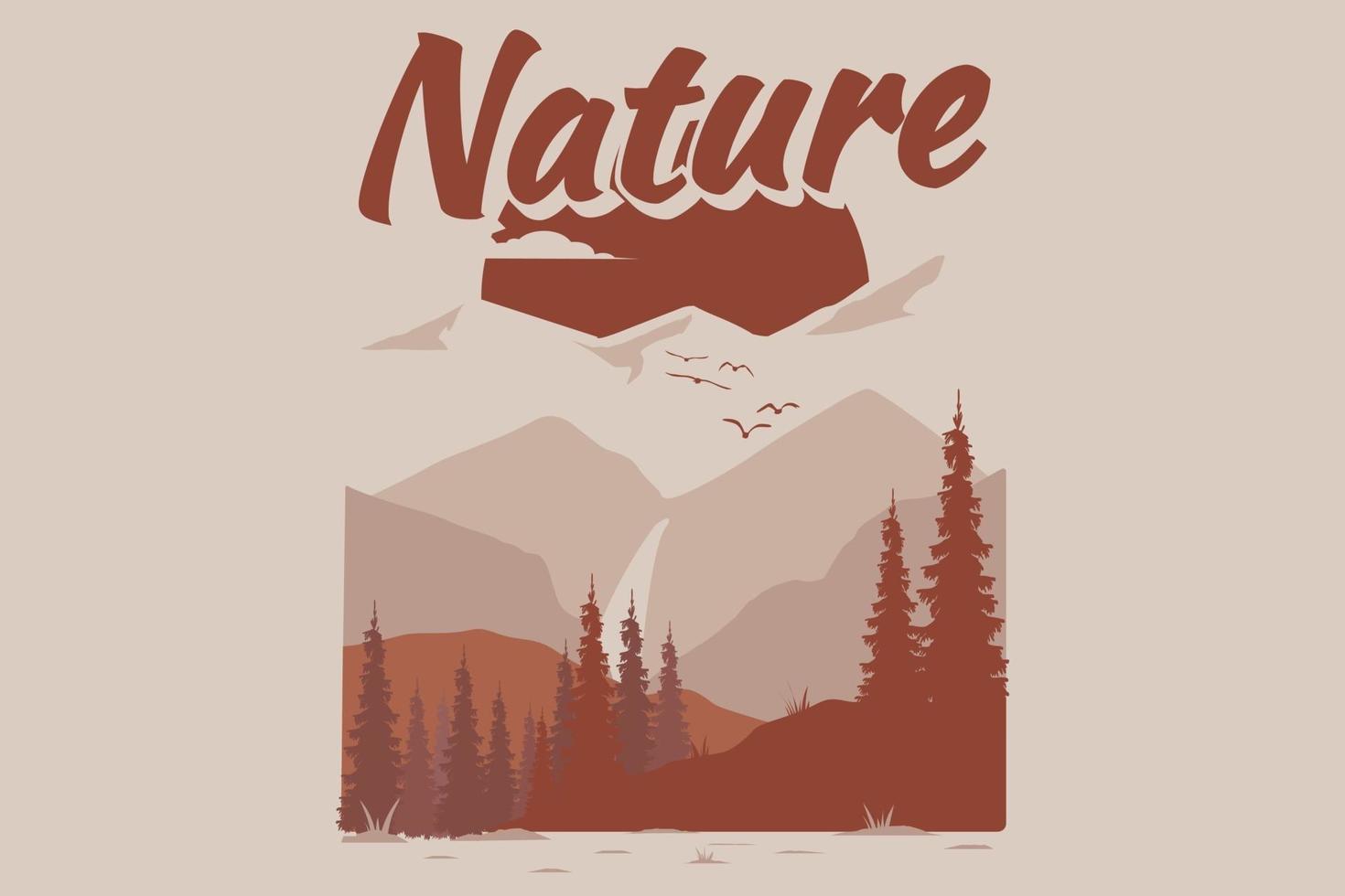 diseño de camiseta de aventura naturaleza montaña de pino vector