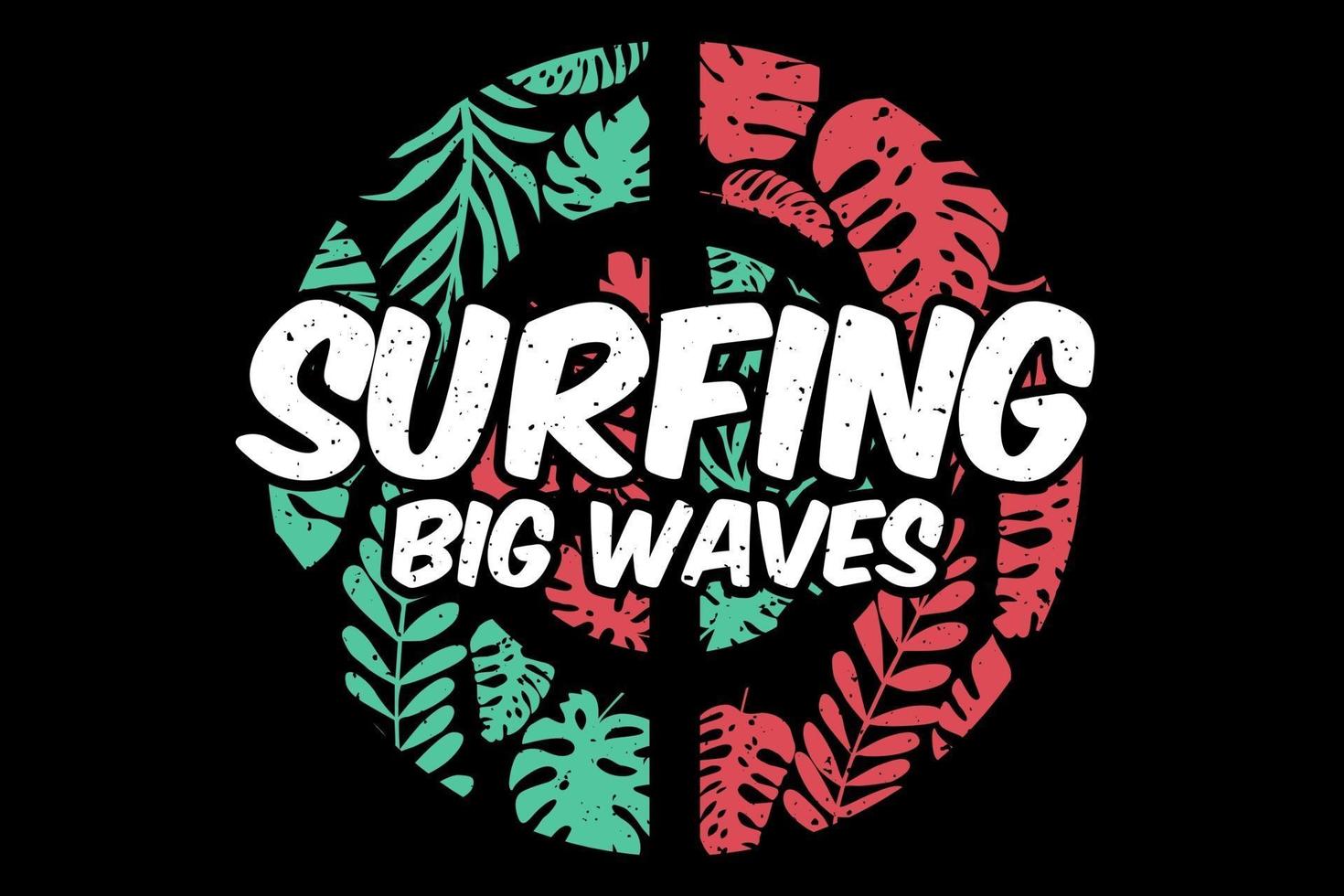 T-shirt surfing big waves leaf green red vector