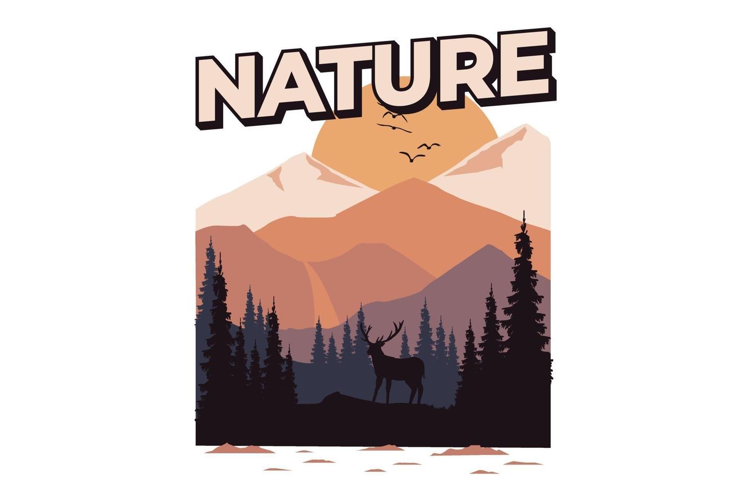 camiseta naturaleza pino ciervo montaña vector