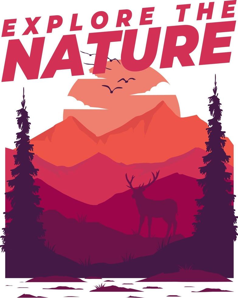 T-shirt explore the nature mountain  illustration vector