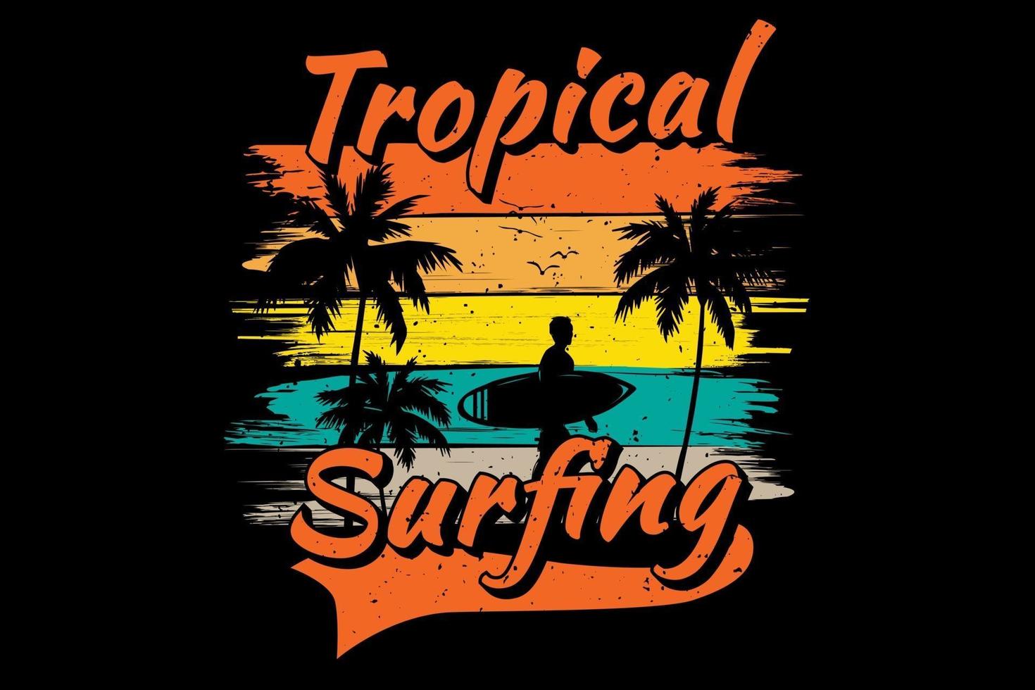 camiseta tropical surf pino playa vector