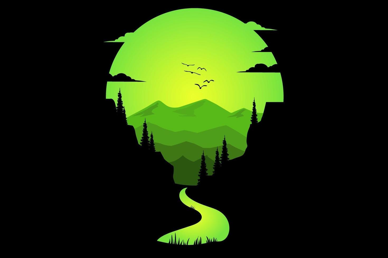 T-shirt nature adventure river green mountain vector