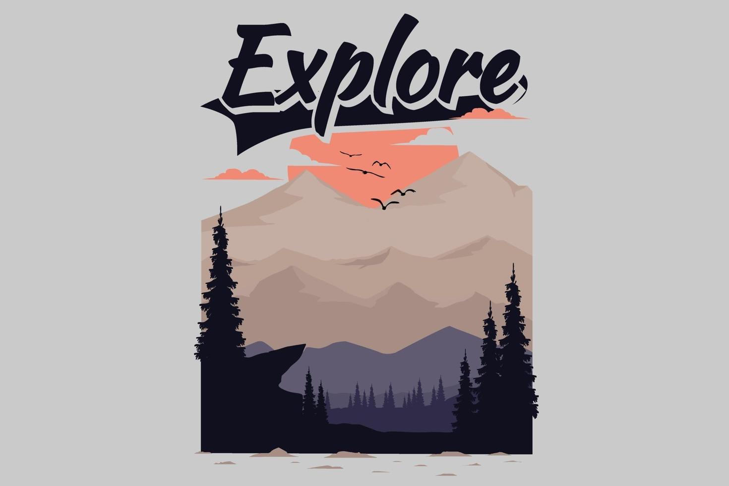 T-shirt explore mountain nature pine sun summer vector