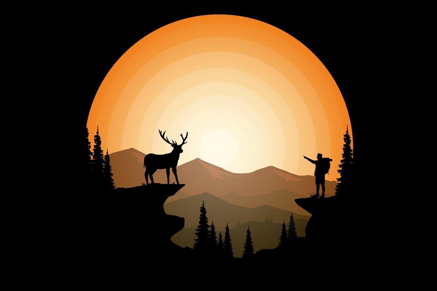 T-shirt stay wild deer pine sun mountain vector