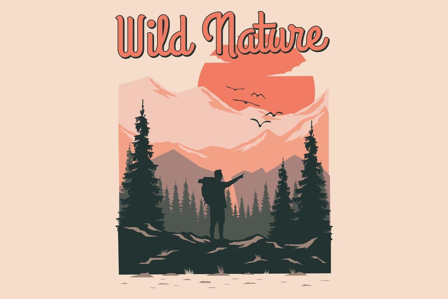 T-shirt wild nature mountain pine summer vector