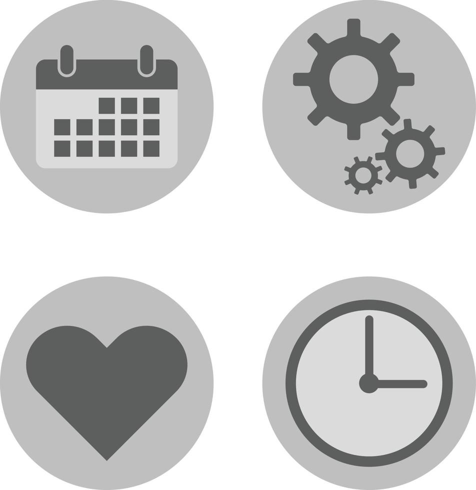 calendario gris, ajuste, corazón y conjunto de iconos de reloj vector