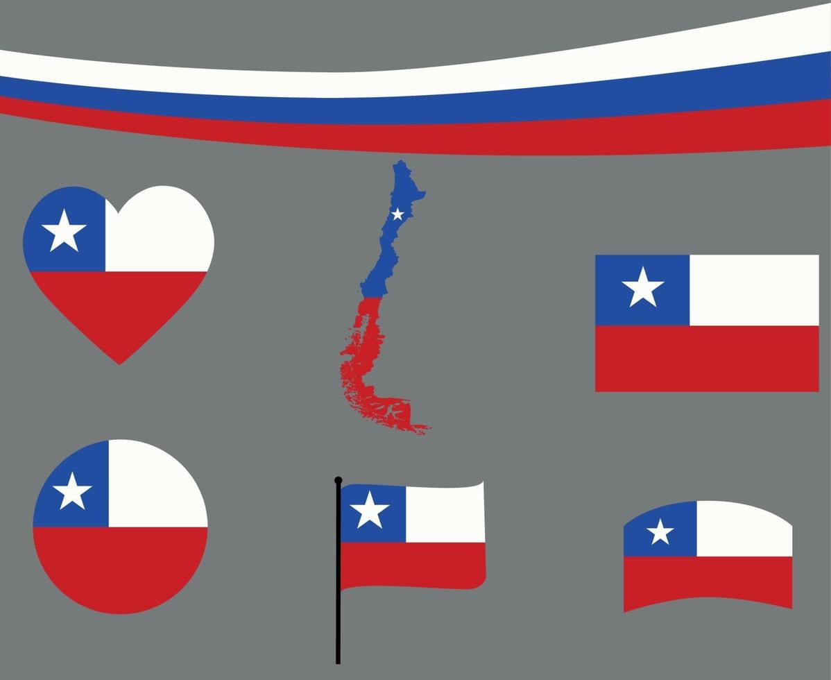 Chile Flag Map Ribbon And Heart Icons Vector Illustration Abstract
