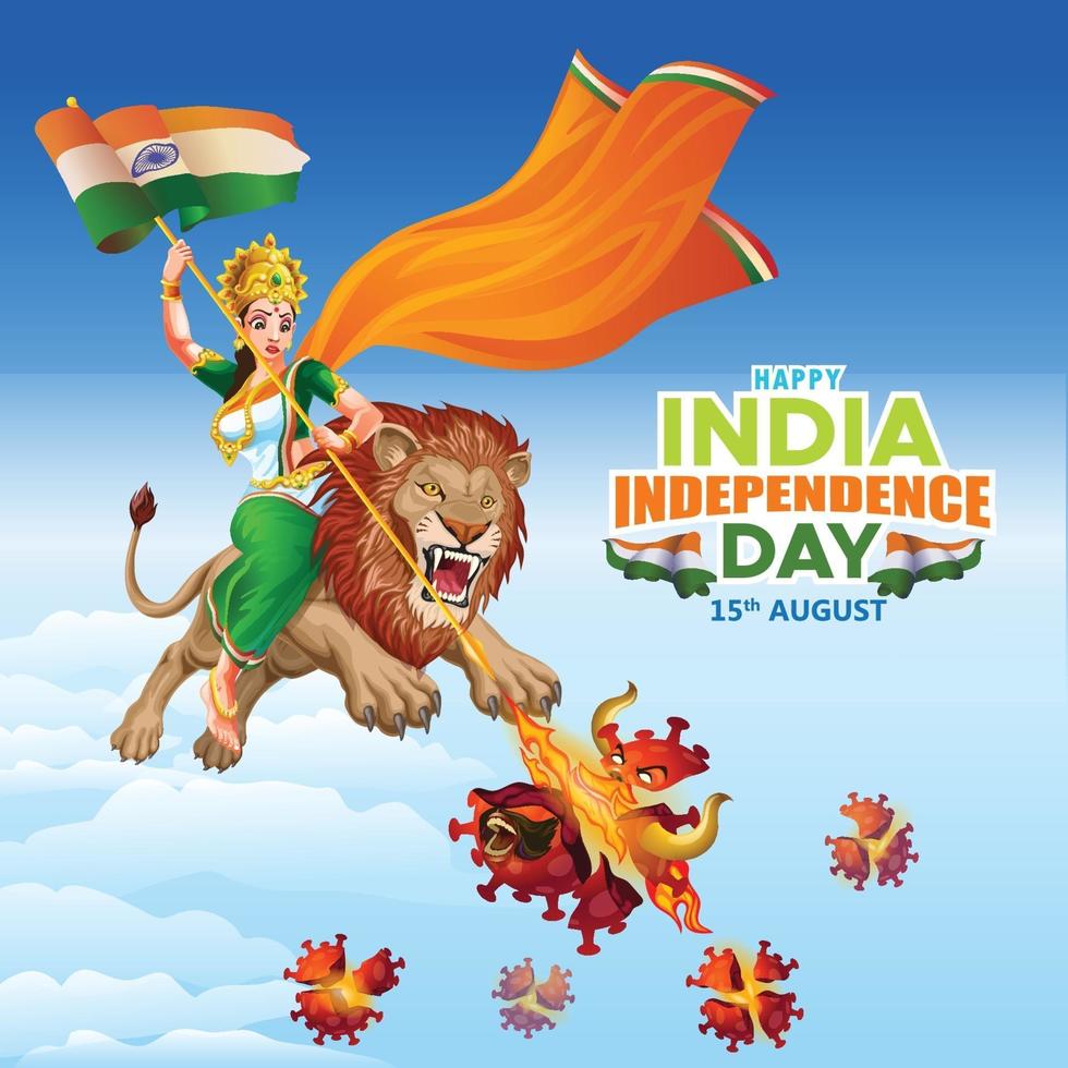 India Independence day wishes with Mother India destroyed Virus vector