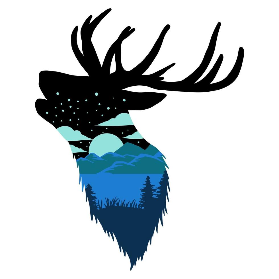 Deer head with landscape vector