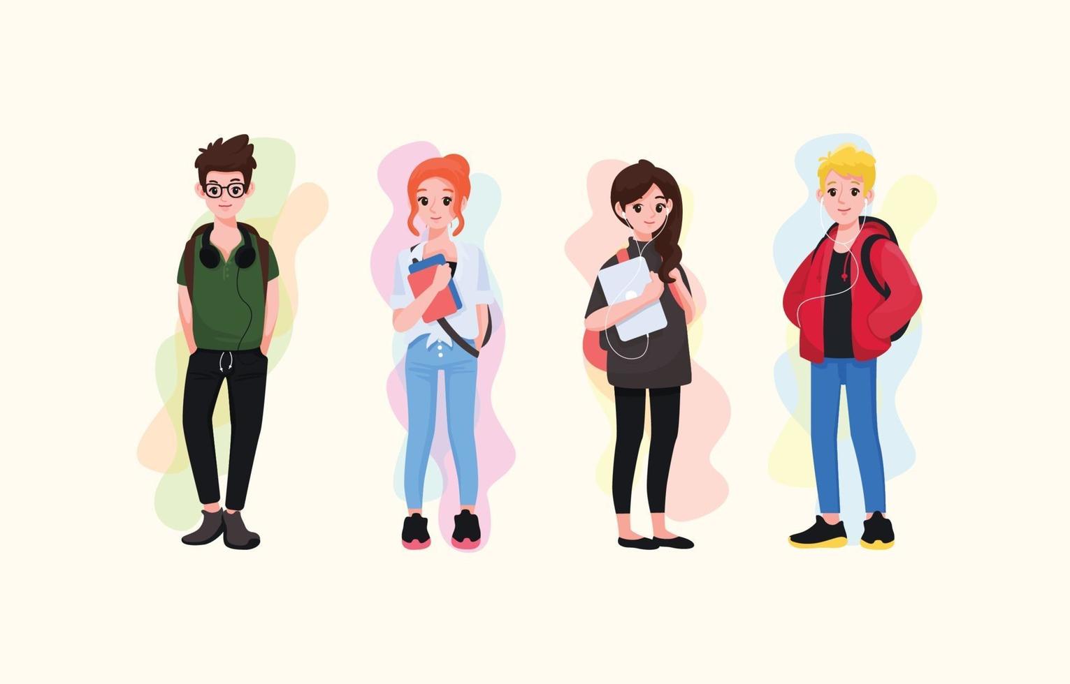 Cute University Character Set vector
