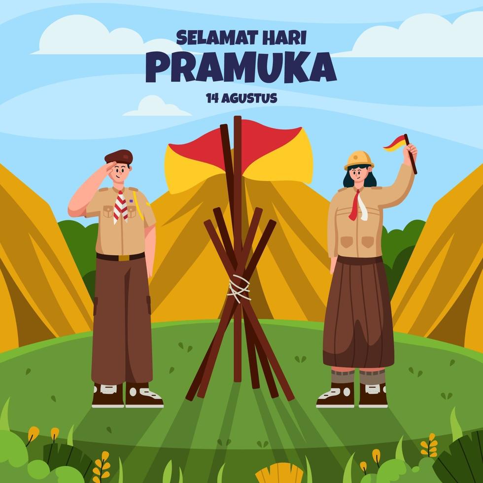 A Couple Celebrate Pramuka Day vector