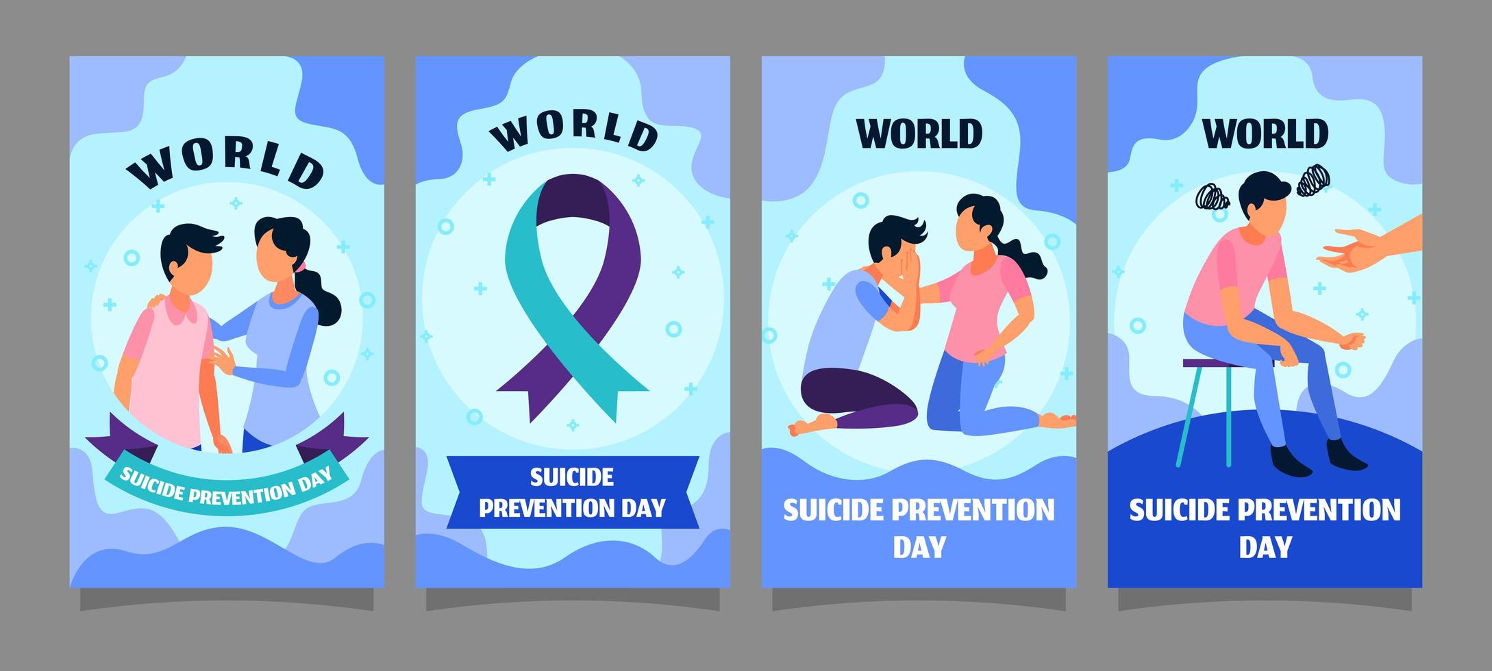 conjunto de tarjetas del día mundial de la prevención del suicidio vector