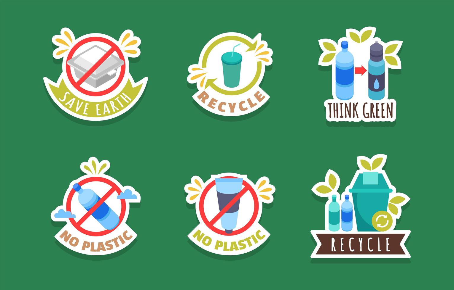 No Plastic Day Sticker Pack vector