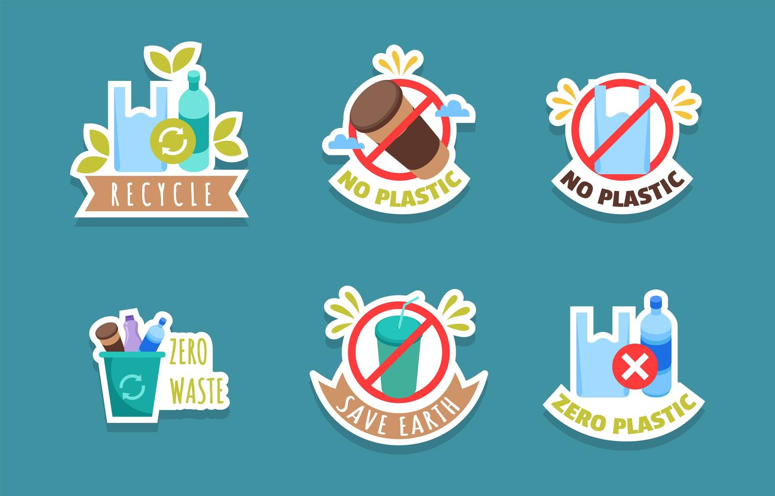 No Plastic Day Campaign Sticker Set vector