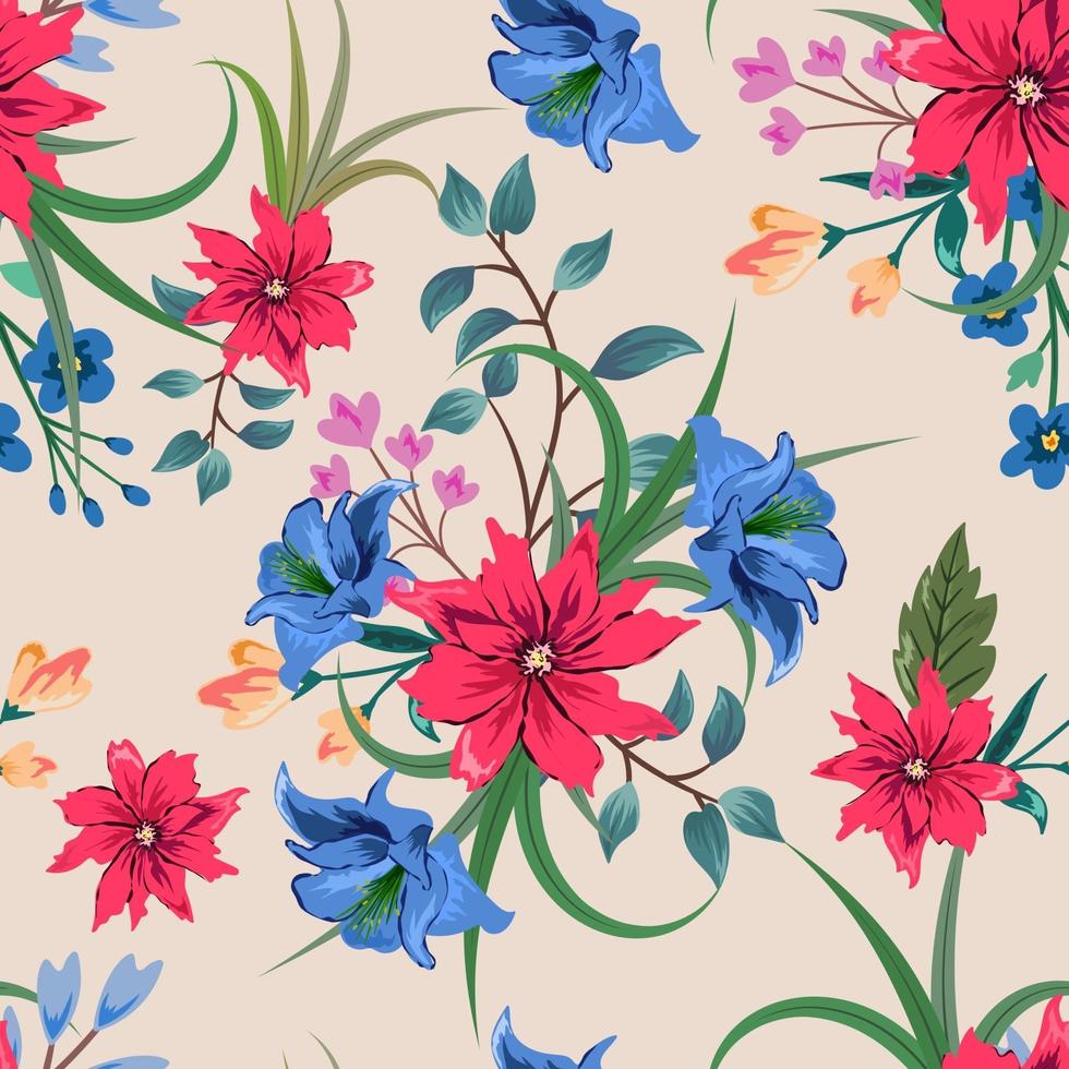 Colorful botanical seamless floral pattern on light background vector
