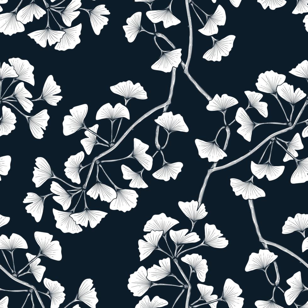 Classical hand drawn seamless pattern with ginkgo leaf branch vector