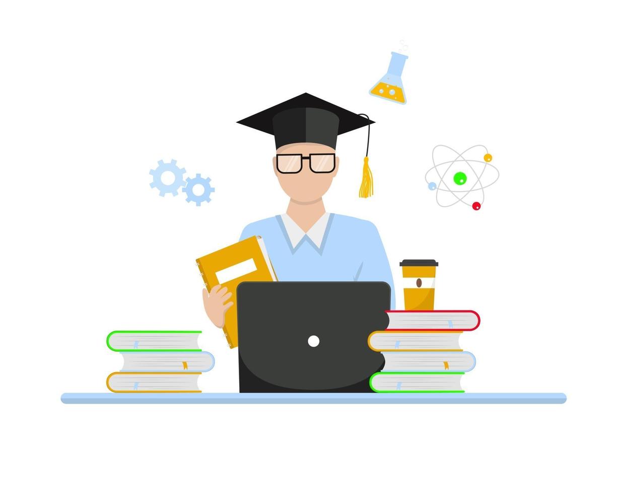 Online education concept. Student studying with laptop vector