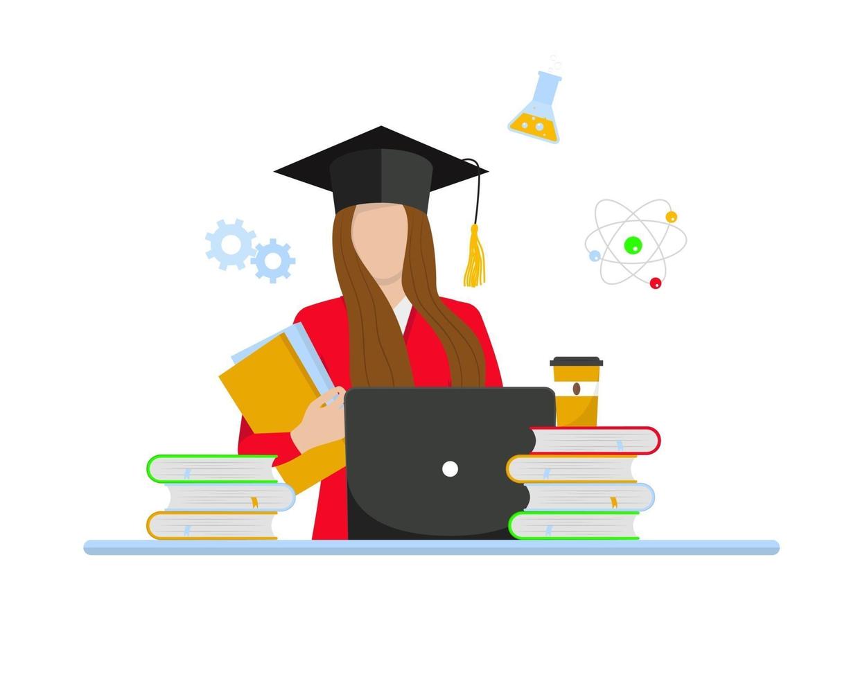 Online education concept. Girl studying with laptop vector